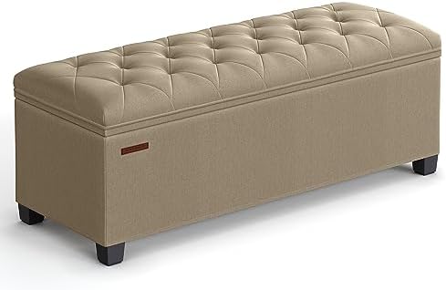 SONGMICS Storage Ottoman Bench, Foot Rest with Legs, 15.7 x 43.3 x 15.7 Inches, End of Bed Bench, Storage Chest, Load up to 660 lb, for Living Room, Bedroom, Entryway, Camel Brown ULSF088R01