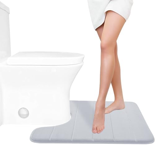 Yimobra Memory Foam Toilet Bath Mat U-Shaped, Commode Contour Rug, Soft and Comfortable, Super Water Absorbent, Non-Slip, Thick, Machine Wash Bathroom Commode Contour Rug, 24 X 20 Inches, Silver
