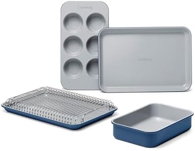 Caraway Mini Bakeware Set – Naturally Non-Stick, Non-Toxic Ceramic Coating – Compact Baking Pans Set for Small Kitchens & Ovens – Includes Baking Sheets, Muffin Pan, Cooling Rack & Storage - Navy