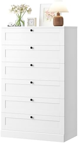 HOSTACK White 6 Drawer Dresser for Bedroom, 52" Tall Dresser & Chest of Drawers, 29" W Wood Drawer Chest, Modern Vertical Storage Cabinet for Living Room, Entryway, Hallway