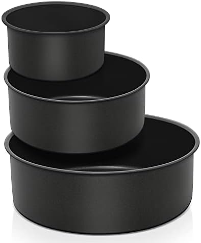 E-far Deep Cake Pan Set of 3 (4/6/8 Inch), Nonstick Stainless Steel Round Cake Pans Tins for Baking Layer Wedding Cakes, Stainless Steel Core & Nontoxic Coating, Deep & Straight Side