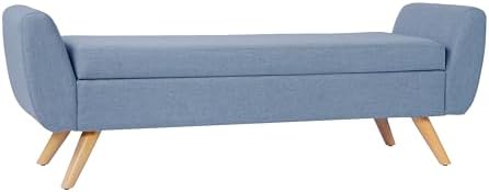 HomePop Modern Storage Bench with Wood Legs |Homepop Home Décor|Bench with Storage for Living Room & Bedroom - French Blue Woven