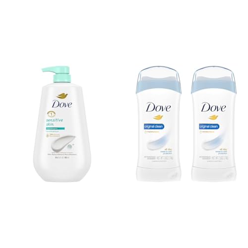 Dove Body Wash 30.6 oz & Antiperspirant Deodorant Stick 2 Count for Soft Skin, Underarm Odor Protection