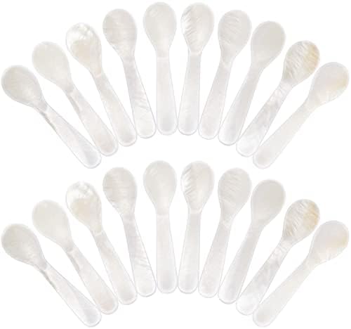 Patelai Set of Caviar Spoons Mother of Pearl Spoons with Hand Craft W Round Handle for Caviar, Egg, Ice Cream, Coffee, Restaurant Serving(7cm/2.75 Inch,20 Pieces)