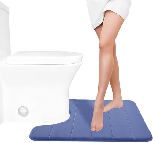 Yimobra Memory Foam Toilet Bath Mat U-Shaped, Soft and Comfortable, Super Water Absorption, Non-Slip, Thick, Machine Wash and Easier to Dry for Bathroom Commode Contour Rug, 24 X 20 Inches, Navy Blue