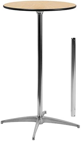 Flash Furniture Lars 24'' Round Wood Cocktail Table with 30'' and 42'' Columns, Adjustable Wood Bar Height Table for Events or Home Use, Natural