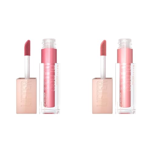 MAYBELLINE Lifter Gloss Hydrating Lip Gloss with Hyaluronic Acid High Shine for Plumper Lips Petal Warm Pink Neutral 0.18 oz and Reef Peachy Neutral 0.18 oz