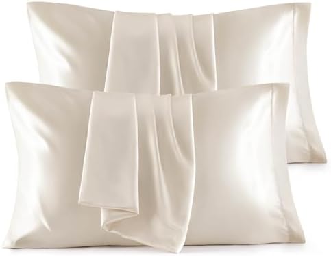 Bedsure Satin Pillowcase for Hair and Skin Queen - Beige Silky Pillowcase 4 Pack 20x30 Inches with Envelope Closure, Similar to Silk Pillow Cases, Gifts for Women Men