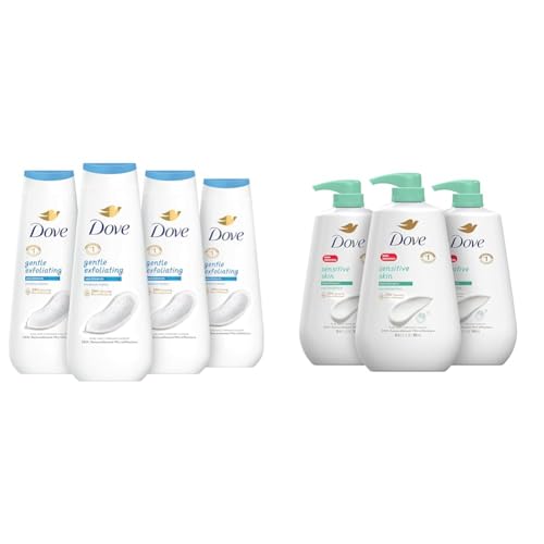 Dove Body Wash Gentle Exfoliating With Sea Minerals 4 Count and Sensitive Skin Hypoallergenic Paraben-Free Body Wash 30.6 fl oz (Pack of 3)