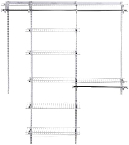 Rubbermaid Configurations Deluxe Custom Closet Kit, 3-6 Ft. Adjustable Metal Wire Shelving, White Finish, Expandable Organization System, Hardware Included, for Home Closet/Pantry/Laundry/Mudroom