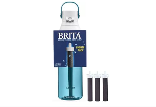 Brita Water 26-Ounce Premium Filtered Water Bottle + 3 Replacement Filters- Sea Glass