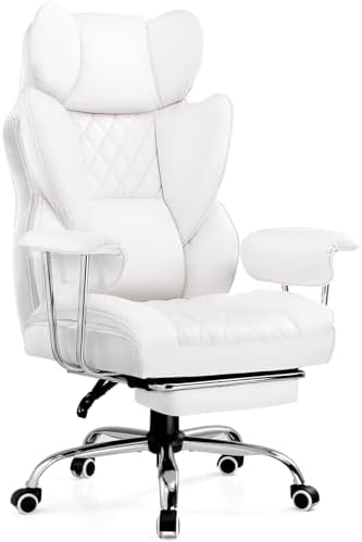 COMHOMA Big and Tall Office Chair, High Back Leather Gaming Chairs with Footrest, Executive Ergonomic Office Chair with Pocket Spring Lumbar Support and with Outward Fixed Soft Armrests