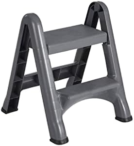 Rubbermaid Two-Step Folding Foot Stool, 14-Inch High, Gray, 300-Pound Capacity, Small Step Stool for Adults/Kids for Use in Library/Kitchen/Bathroom/Garage/Closet