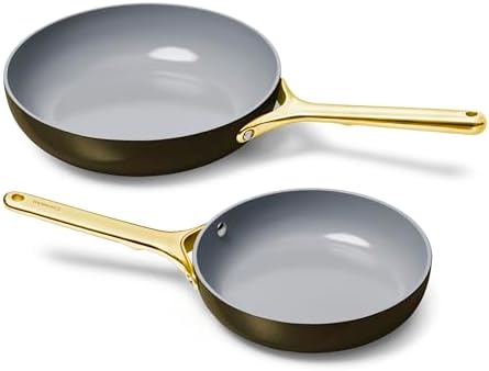 Caraway Fry Pan Duo - Nonstick Ceramic Frying Pan (8" & 10.5β) - Non Toxic, PTFE & PFOA Free - Oven Safe & Compatible with All Stovetops (Gas, Electric & Induction) - Black