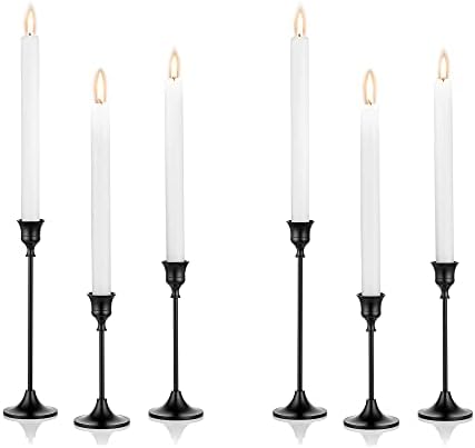 Nuptio Black Candle Holder Candlestick Holders Candle Sticks Holder Tapered Candle Holder Gothic Taper Candle Holders for Halloween Christmas Party Mantel Dinner Home Decoration 2 Sets(6 Pcs)