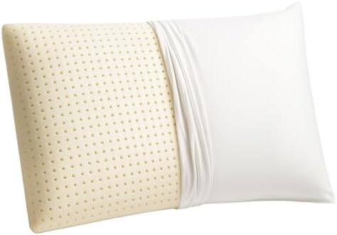OrganicTextiles Talalay Latex Pillow with Organic Cotton Cover (Queen Size, Medium), GOTS Certified, Bed Pillow for Sleeping, Neck Pain Relief Help, Head Support, for Side Back Stomach Sleeper