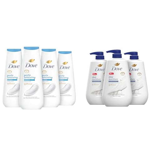 Dove Body Wash Gentle Exfoliating With Sea Minerals 4 Count Instantly Reveals Visibly Smoother Skin Cleanser & Body Wash with Pump Deep Moisture For Dry Skin Moisturizing Skin Cleanser
