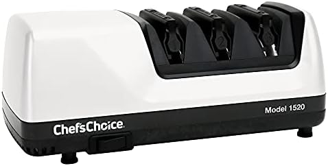 Chef’s Choice Professional Electric Knife Sharpeners for 15- and 20-Degree Straight-Edge and Serrated Knives with Diamond Abrasives & Precision Angle Control, 3-Stage, White