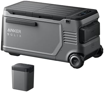 Anker SOLIX EverFrost 2 58L Cooler with 1 Removable Battery, 61 qt Car Refrigerator, Electric Cooler with Two 288Wh LiFePO4 Batteries, Powered by AC/DC or Solar, for Camping, Travel, Fishing