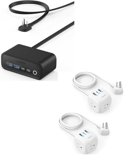 Anker 525 Charging Station, 5 ft Thin Cord and Flat Plug+2 Anker 20W USB C Power Strip, 321 Power Strip with 3 Outlets