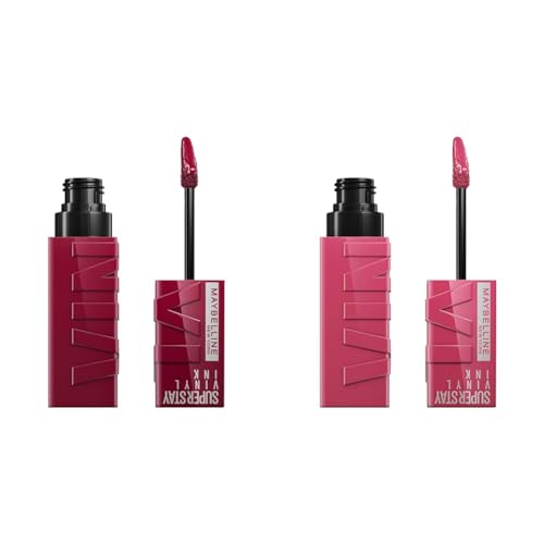 MAYBELLINE Super Stay Vinyl Ink Longwear No-Budge Liquid Lipcolor Berry Burgundy and Rose Mauve Nude, 0.14 fl oz Each, 2 Count