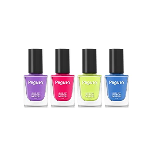 Pronto Collection – 4 Pieces Set: Long Lasting, Quick Dry, Mirror Shine Nail Polish – Hardener, Bright and Shiny Finish – (11.5 ml / 0.40 Fluid Ounces Each) (Funky)