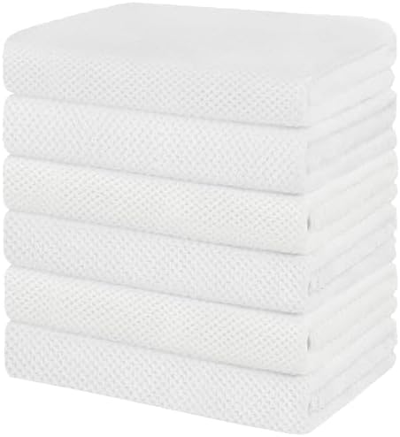 HOMEXCEL 6 Pack Bath Towel Set, (24 x 48 Inches) Microfiber Ultra Soft Highly Absorbent Bath Towels, Lightweight and Quick Drying Towels for Hotel, Bathroom, Spa and Beauty Parlor, White