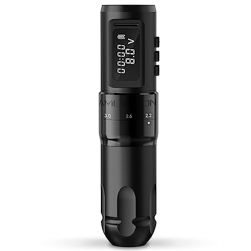Ambition MARS-U Wireless Tattoo Machine with Adjustable Stroke - Rotary Cartridge Tattoo Machine Pen with 1800mAh Power Coreless Motor Digital LED Display for Professional Tattoo Artist Black