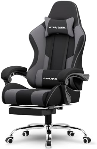 GTPLAYER Gaming Chair, Computer Chair with Footrest and Lumbar Support, Height Adjustable Game Chair with 360°-Swivel Seat and Headrest and for Office or Gaming (Darkgray, Fabric)