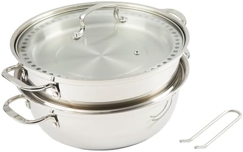 Kenmore Elite Devon Heavy Gauge Stainless Steel Tri-Ply Impact Bonded Induction 6.5 QT Dutch Oven W/ 11" Steamer and Metal Tong Set, 5-Piece