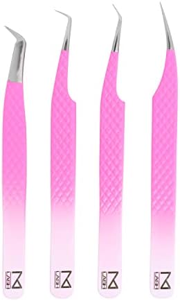 M LASH - V3 Tweezer Set Diamond Grip NANO Fiber Tip - Volume & Classic Eyelash Extensions - Japanese Steel Lash Tool (PW-Ombre)