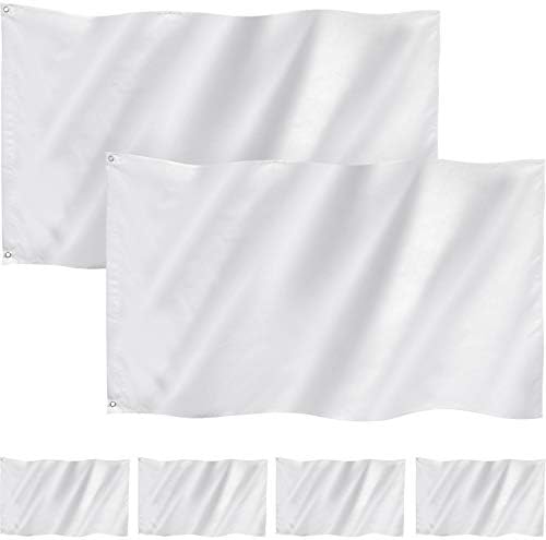 6 Pieces 3 x 5 Feet Solid Plain White/Multicolor Flags Pure Color DIY Flags Silk Taffeta Stitched Blank Banner with Grommets for Garden Backyard Playground Decoration(White)