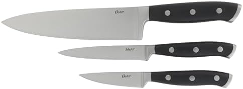 Oster Ginley 3 Piece High Carbon Stainless Steel Cutlery Forged Kitchen Knife Set w/ABS Triple Riveted Forged Handle (Chef Knife, Utility Knife, Pairing Knife)