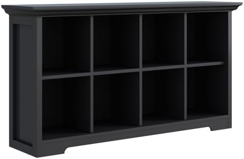 Cube Shelf Bookcase with Base - Wooden 2 Tiers Floor Standing Low Storage Cabinet for Home and Office, 8-Cube Lattice Bookshelf, Black