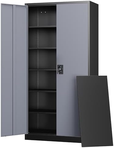Letaya Metal Garage Storage Cabinets with Lock Door and Adjustable Shelves, Steel Tool Cabinets for Home,Office,Warehouse Organisieren (Black Gray)