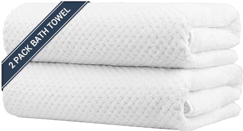 HOMEXCEL Bath Towels Pack of 2, (27 x 54 Inches) Microfiber Ultra Soft Highly Absorbent Bath Towel Set, Lightweight and Quick Drying Towels for Body, Sport, Yoga, SPA, Fitness, White