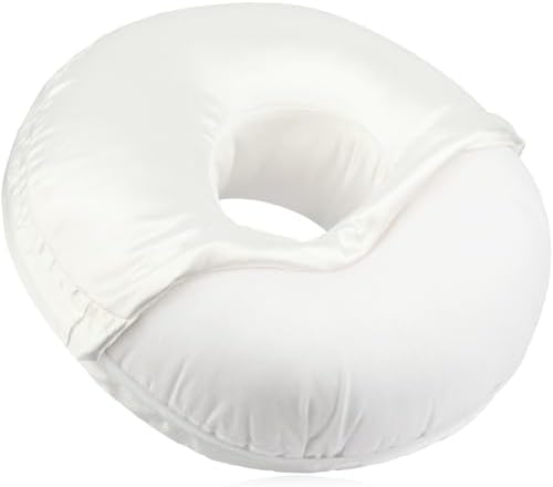 Satin Ear Piercing Pillow Removable Cover for Side Sleepers Ear Pain Luxury Cnh Silky Ear Pillow with Holes Washable Side Sleeping Pillows Support Head Ivory