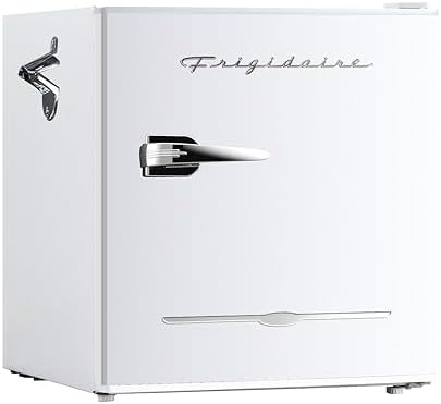 Frigidaire Retro Compact Fridge with Chiller, Countertop, Built-In Bottle Opener, Compact Refrigerator 1.6 cu ft, Mini Fridge for Office, Bedroom, Dorm Room or Cabin - 16" D x 18" W x 18.5" H (White)