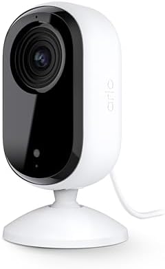 Arlo Essential Security Camera HD | Indoor Only | 2nd Gen | Pet Camera & Baby Monitor | Wired, Automated Privacy Shield, 2-Way Audio, Night Vision, Live Stream, Motion Alerts,Notifications|White 1 Cam