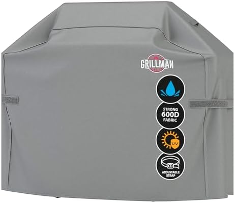 Grill Cover by Grillman, Gray, 58 Inch, BBQ Outdoor Grill Covers, Charcoal & Gas Grills, Waterproof, Rip-Proof, Weather-Resistant, Anti-UV, Barbecue Cover for Weber, Genesis, Charbroil, Nexgrill, etc