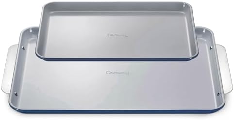 Caraway Non-Stick Ceramic Baking Sheet Duo - Naturally Slick Ceramic Coating - Non-Toxic, PTFE & PFOA Free - 18 x 13" Large & 15 x 10" Medium - Navy