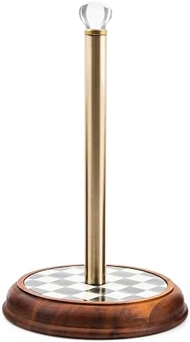MACKENZIE-CHILDS Wood Paper Towel Holder, Decorative Paper Towel Holder for Kitchen, Black-and-White Courtly Check