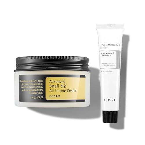 COSRX Skin Cycling Routine - Snail Mucin 92% Cream + Retinol 0.1 Cream, Recovery Set for Face and Neck, Fine Lines Spot Treatment, Repair Moisturizer for Face