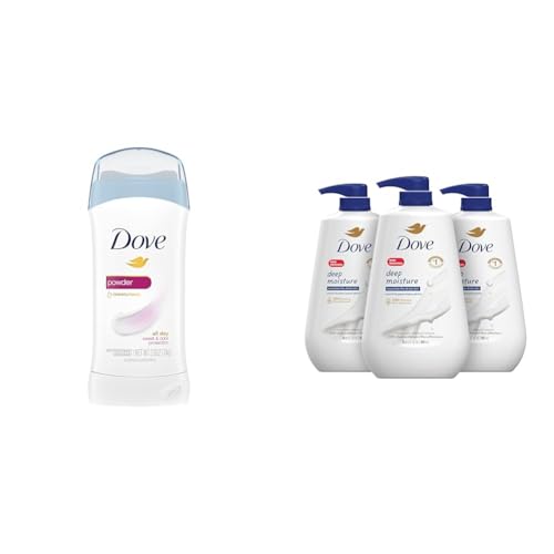 Dove Antiperspirant Deodorant, Powder 2.6 Ounce (Pack of 6) & Body Wash with Pump Deep Moisture For Dry Skin Moisturizing Skin Cleanser