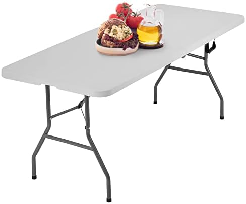 6FT Picnic Table Folding Table Camping Table Plastic Table Fold Up Table Lock for Party Event,White