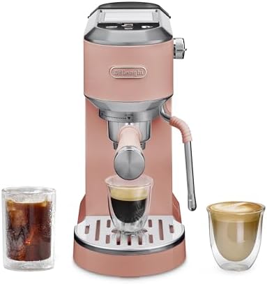 De'Longhi Dedica Duo Compact Espresso Machine - Cold Brew Coffee Maker with Milk Frother Wand- for Espresso, Hot & Iced Coffee, Cappuccinos, Lattes & Home Barista Brewing, Rosé Pink