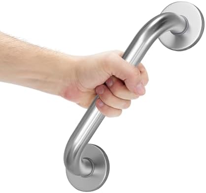 AmazerBath Shower Grab Bars for Seniors Anti Slip, Bath Safety Grab Bar for Needy, Stainless Steel Bathroom Safety Grab Bars, Thickened Bar Bigger Base Holds 500LBS, 12" L x 1.25" D, Brushed Nickel
