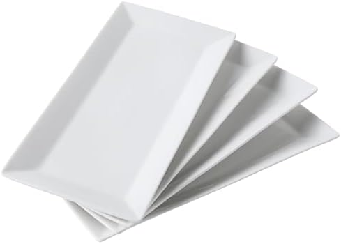 12" Serving Platters Rectangular Serving Plates Set of 4 Large Ceramic Serving Plates Porcelain Serving Tray Turkey Platter White Serving Plate for Steak Appetizer Dessert Oven Dishwasher Safe