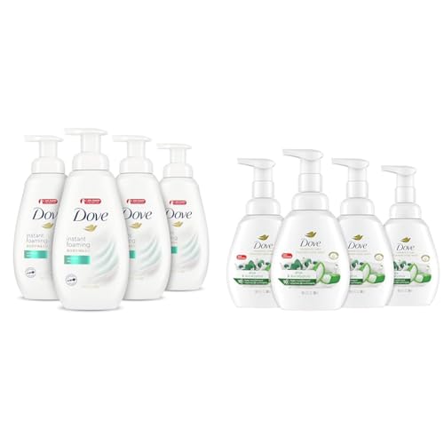 Dove Instant Foaming Body Wash for Softer and Smoother Skin 13.5 oz Pack of 4 & Foaming Hand Wash Aloe & Eucalyptus Pack of 4 Protects Skin from Dryness
