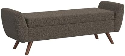 HomePop Modern Storage Bench with Wood Legs Home Décor|Bench with Storage for Living Room & Bedroom - Dark Brown Boucle